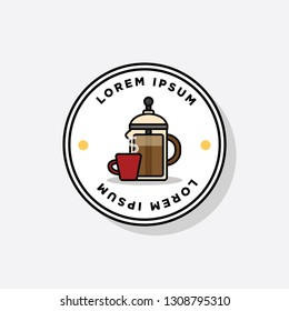 French Press Coffee Badge Sticker Design Flat Style Design