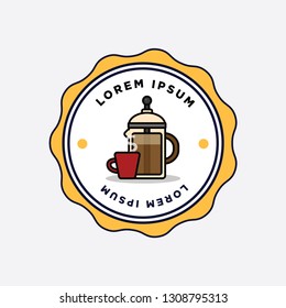 French Press Coffee Badge Sticker Design Flat Style Design