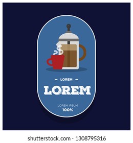 French Press Coffee Badge Sticker Design Flat Style Design