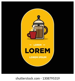 French Press Coffee Badge Sticker Design Flat Style Design