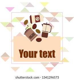 French press coffee, coffee beans, spilled coffee, vector illustration. Design elements for a cafe. Vector background.