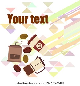 French press coffee, coffee beans, spilled coffee, vector illustration. Design elements for a cafe. Vector background.
