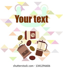 French press coffee, coffee beans, spilled coffee, vector illustration. Design elements for a cafe. Vector background.