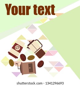 French press coffee, coffee beans, spilled coffee, vector illustration. Design elements for a cafe. Vector background.