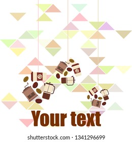 French press coffee, coffee beans, spilled coffee, vector illustration. Design elements for a cafe. Vector background.