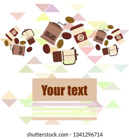 French press coffee, coffee beans, spilled coffee, vector illustration. Design elements for a cafe. Vector background.