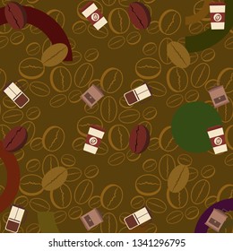 French press coffee, coffee beans, spilled coffee, vector illustration. Design elements for a cafe. Vector background.