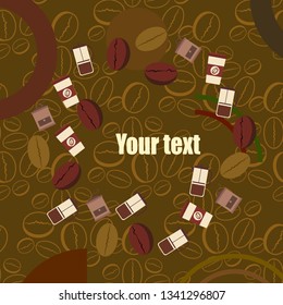 French press coffee, coffee beans, spilled coffee, vector illustration. Design elements for a cafe. Vector background.