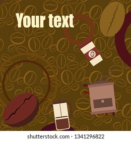 French press coffee, coffee beans, spilled coffee, vector illustration. Design elements for a cafe. Vector background.