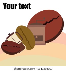 French press coffee, coffee beans, spilled coffee, vector illustration. Design elements for a cafe. Vector background.
