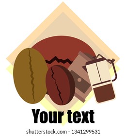 French press coffee, coffee beans, spilled coffee, vector illustration. Design elements for a cafe. Vector background.