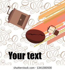 French press coffee, coffee beans, spilled coffee, vector illustration. Design elements for a cafe. Vector background.
