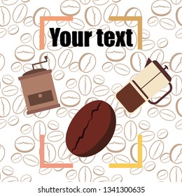 French press coffee, coffee beans, spilled coffee, vector illustration. Design elements for a cafe. Vector background.