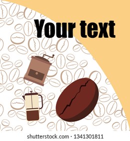 French press coffee, coffee beans, spilled coffee, vector illustration. Design elements for a cafe. Vector background.