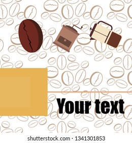 French press coffee, coffee beans, spilled coffee, vector illustration. Design elements for a cafe. Vector background.