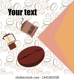 French press coffee, coffee beans, spilled coffee, vector illustration. Design elements for a cafe. Vector background.