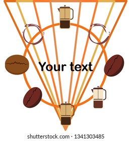 French press coffee, coffee beans, spilled coffee, vector illustration. Design elements for a cafe. Vector background.