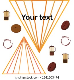 French press coffee, coffee beans, spilled coffee, vector illustration. Design elements for a cafe. Vector background.