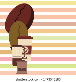French press coffee, coffee beans, spilled coffee, vector illustration. Design elements for a cafe. Vector background.