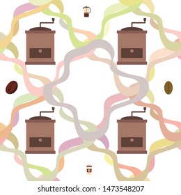 French press coffee, coffee beans, spilled coffee, vector illustration. Design elements for a cafe. Vector background.
