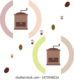 French press coffee, coffee beans, spilled coffee, vector illustration. Design elements for a cafe. Vector background.