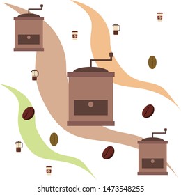 French press coffee, coffee beans, spilled coffee, vector illustration. Design elements for a cafe. Vector background.
