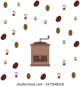 French press coffee, coffee beans, spilled coffee, vector illustration. Design elements for a cafe. Vector background.