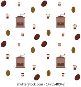 French press coffee, coffee beans, spilled coffee, vector illustration. Design elements for a cafe. Vector background.