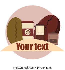 French press coffee, coffee beans, spilled coffee, vector illustration. Design elements for a cafe. Vector background.