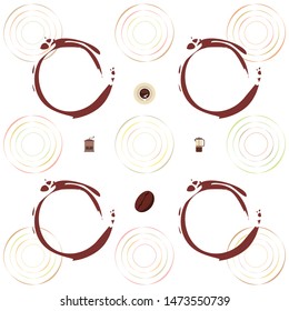 French press coffee, coffee beans, spilled coffee, vector illustration. Design elements for a cafe. Vector background.