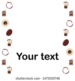 French press coffee, coffee beans, spilled coffee, vector illustration. Design elements for a cafe. Vector background.
