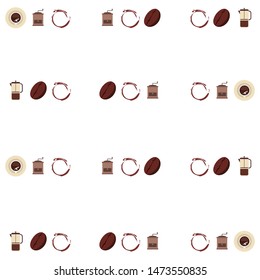 French press coffee, coffee beans, spilled coffee, vector illustration. Design elements for a cafe. Vector background.