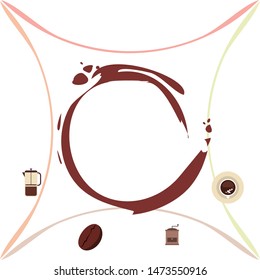 French press coffee, coffee beans, spilled coffee, vector illustration. Design elements for a cafe. Vector background.