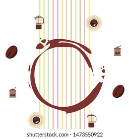 French press coffee, coffee beans, spilled coffee, vector illustration. Design elements for a cafe. Vector background.