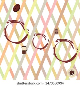 French press coffee, coffee beans, spilled coffee, vector illustration. Design elements for a cafe. Vector background.