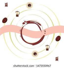 French press coffee, coffee beans, spilled coffee, vector illustration. Design elements for a cafe. Vector background.