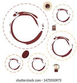 French press coffee, coffee beans, spilled coffee, vector illustration. Design elements for a cafe. Vector background.