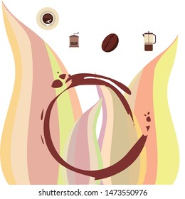 French press coffee, coffee beans, spilled coffee, vector illustration. Design elements for a cafe. Vector background.
