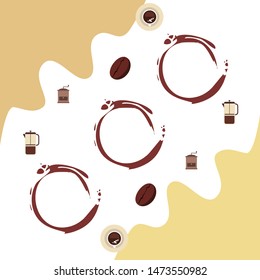 French press coffee, coffee beans, spilled coffee, vector illustration. Design elements for a cafe. Vector background.