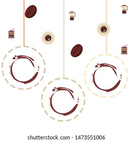 French press coffee, coffee beans, spilled coffee, vector illustration. Design elements for a cafe. Vector background.