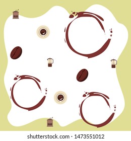 French press coffee, coffee beans, spilled coffee, vector illustration. Design elements for a cafe. Vector background.