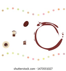 French press coffee, coffee beans, spilled coffee, vector illustration. Design elements for a cafe. Vector background.