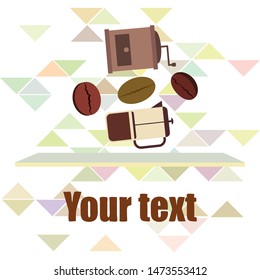 French press coffee, coffee beans, spilled coffee, vector illustration. Design elements for a cafe. Vector background.