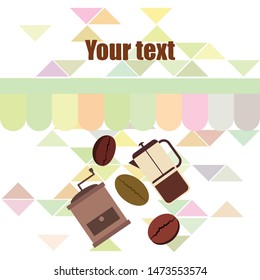 French press coffee, coffee beans, spilled coffee, vector illustration. Design elements for a cafe. Vector background.
