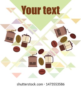 French press coffee, coffee beans, spilled coffee, vector illustration. Design elements for a cafe. Vector background.