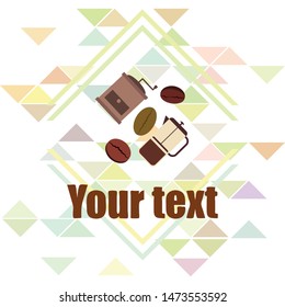 French press coffee, coffee beans, spilled coffee, vector illustration. Design elements for a cafe. Vector background.