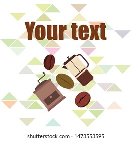French press coffee, coffee beans, spilled coffee, vector illustration. Design elements for a cafe. Vector background.