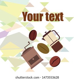 French press coffee, coffee beans, spilled coffee, vector illustration. Design elements for a cafe. Vector background.