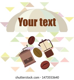 French press coffee, coffee beans, spilled coffee, vector illustration. Design elements for a cafe. Vector background.