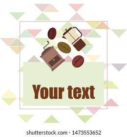 French press coffee, coffee beans, spilled coffee, vector illustration. Design elements for a cafe. Vector background.
